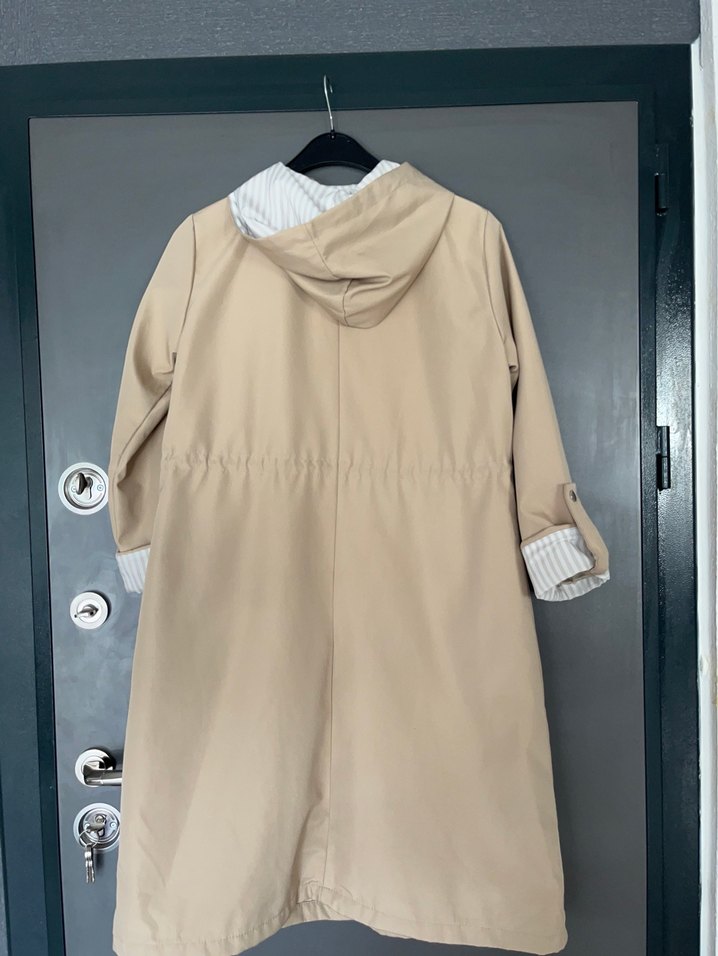 Bej Uzun Kadın Trençkot Fermuarlı - Görsel 3