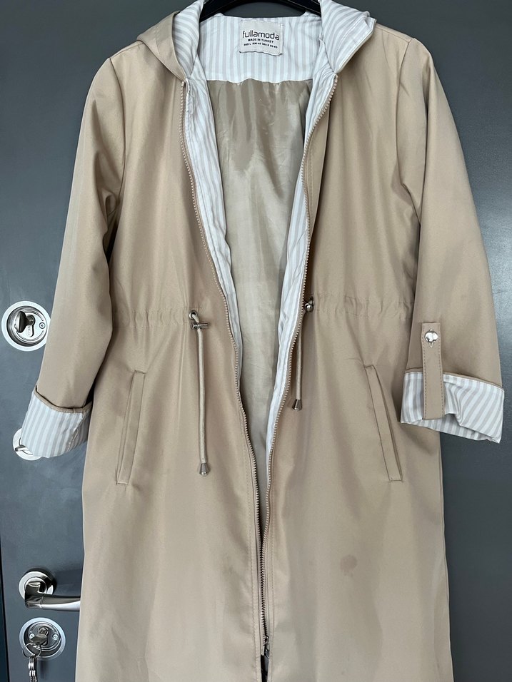 Bej Uzun Kadın Trençkot Fermuarlı - Görsel 2