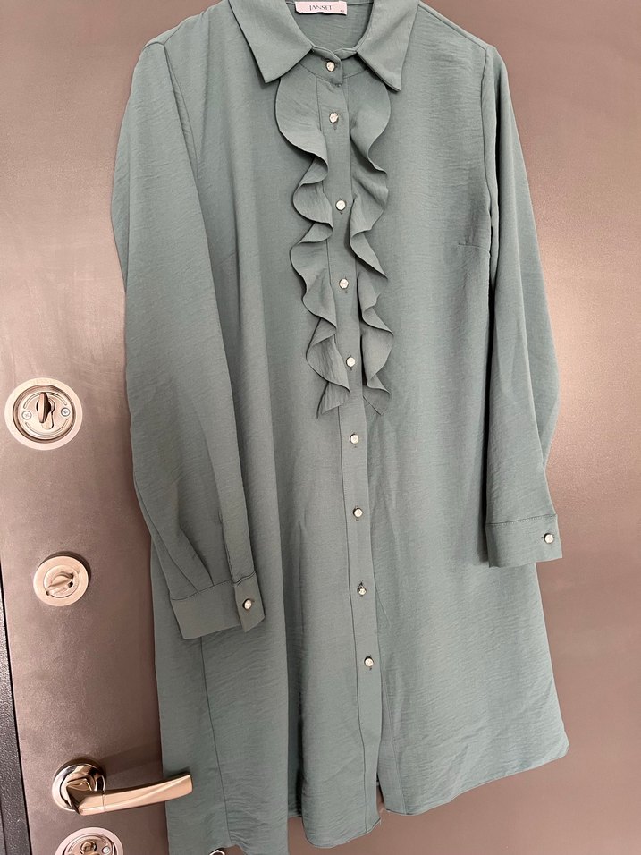 Uzun Kollu Fırfırlı Keten Tunik - Görsel 2