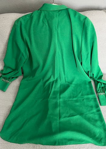 Düğmeli Yeşil Uzun Kollu Kadın Tunik - Görsel 4