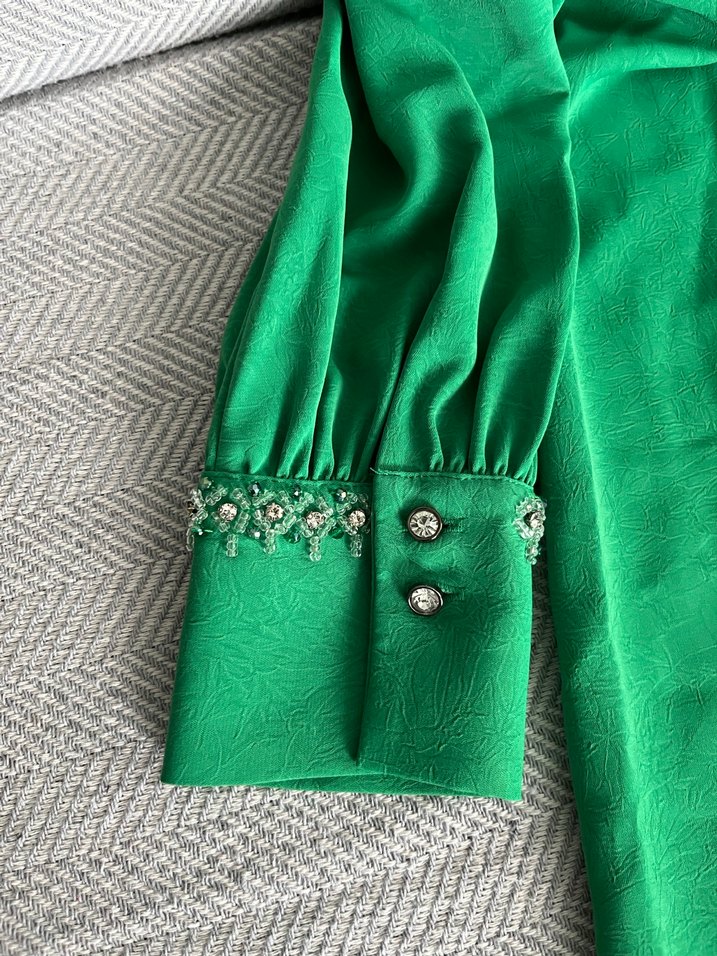 Düğmeli Yeşil Uzun Kollu Kadın Tunik - Görsel 3