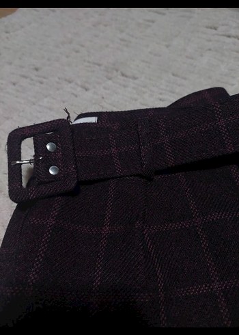 Bordo Kemerli Midi Kumaş Pantolon - Görsel 2