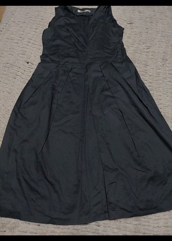 Siyah Drapeli Midi V Yaka Elbise - Görsel 3