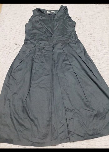 Siyah Drapeli Midi V Yaka Elbise - Görsel 2