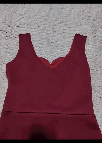 Bordo V Yakalı Midi Kadın Elbise - Görsel 3