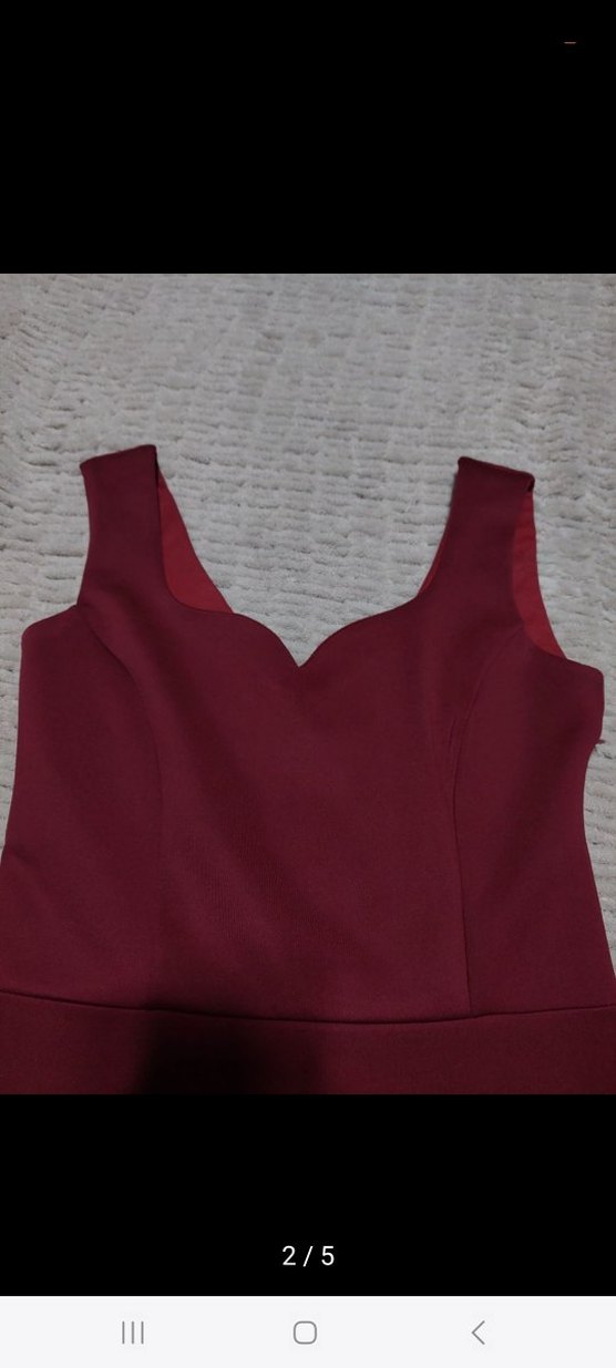 Bordo V Yakalı Midi Kadın Elbise - Görsel 2