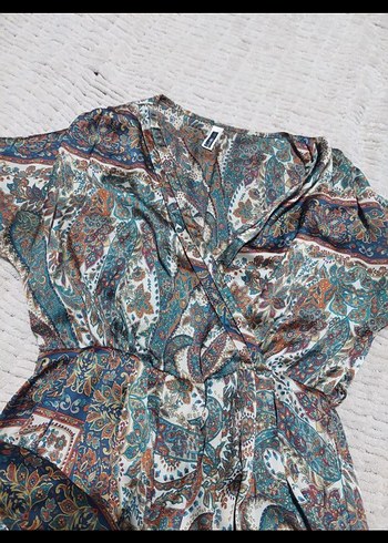 Bohem Çok Renkli  V Yaka Elbise - Görsel 2