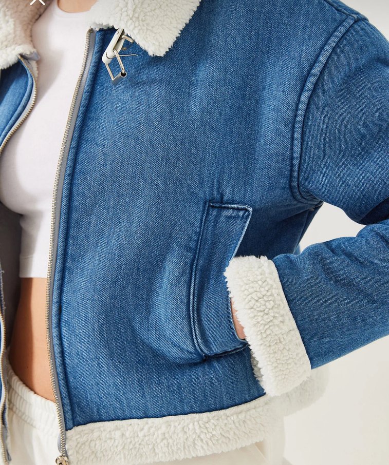 Kürk Detaylı Mavi Denim Kadın Ceket - Görsel 2