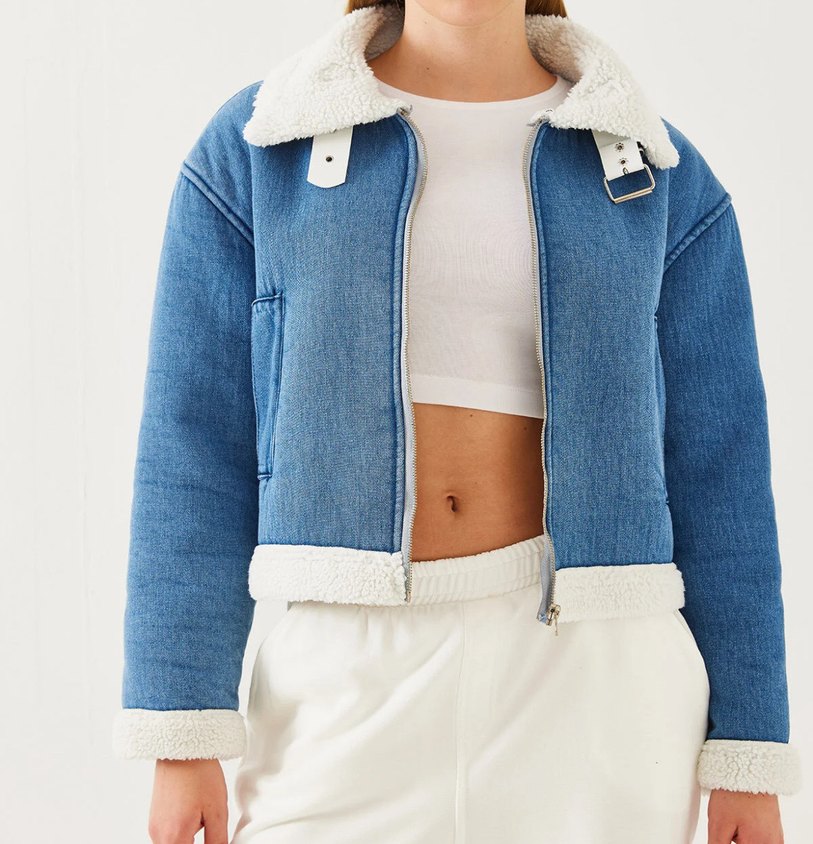 Kürk Detaylı Mavi Denim Kadın Ceket - Görsel 4