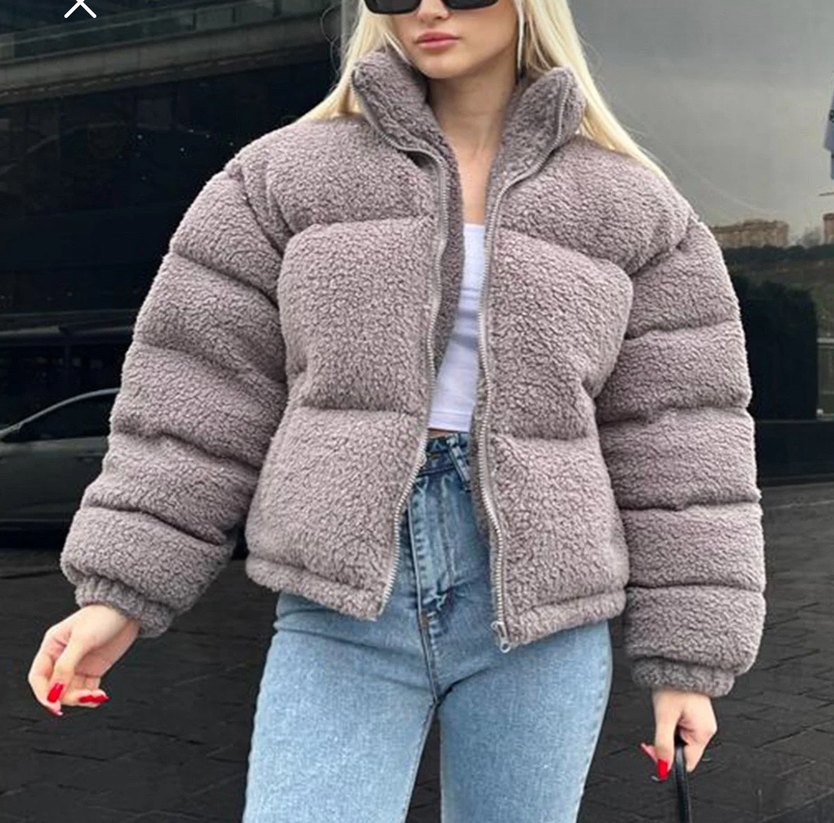 Gri Kadın Peluş Kışlık Mont - Görsel 2