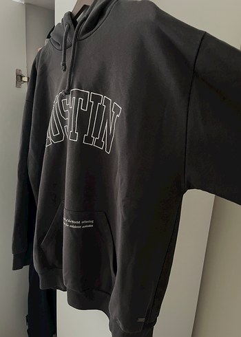 Koyu Gri Kapüşonlu Oversize Sweatshirt - Görsel 6