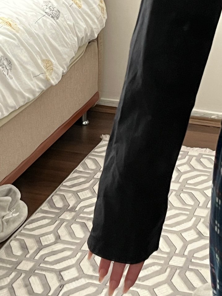 Siyah Fitilli Kadın Keten Bel Oturtmalı Gömlek - Görsel 2