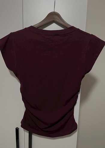 Bordo V Yaka Keten Tişört - Görsel 2