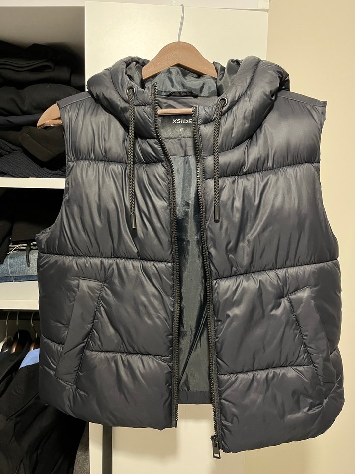 lacivert Fermuarlı Kapüşonlu Kadın kolsuz mont - Görsel 2