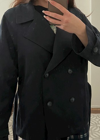 Kadın Lacivert Midi Trençkot Düğmeli - Görsel 5