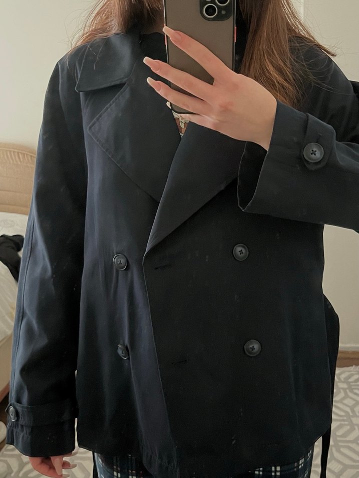 Kadın Lacivert Midi Trençkot Düğmeli - Görsel 4