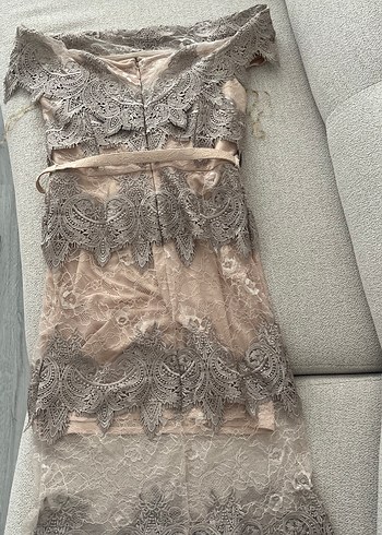 Dantel İşlemeli Straplez Uzun Abiye Elbise - Görsel 2