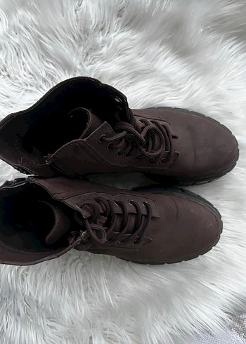 Kahverengi Deri Platform Topuklu Bağcıklı Bot - Görsel 8