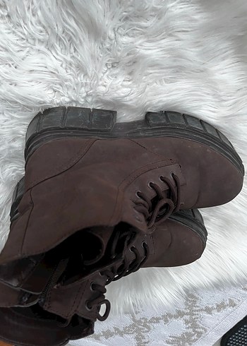 Kahverengi Deri Platform Topuklu Bağcıklı Bot - Görsel 9