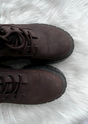 Kahverengi Deri Platform Topuklu Bağcıklı Bot - Görsel 7