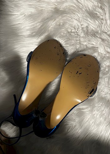 Mavi Parlak Stiletto Topuklu Kadın Ayakkabı 38 Beden - Görsel 9