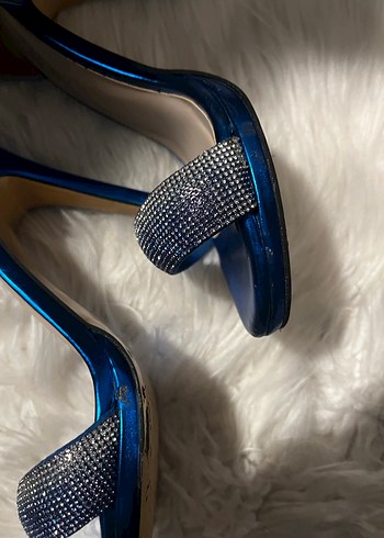 Mavi Parlak Stiletto Topuklu Kadın Ayakkabı 38 Beden - Görsel 8