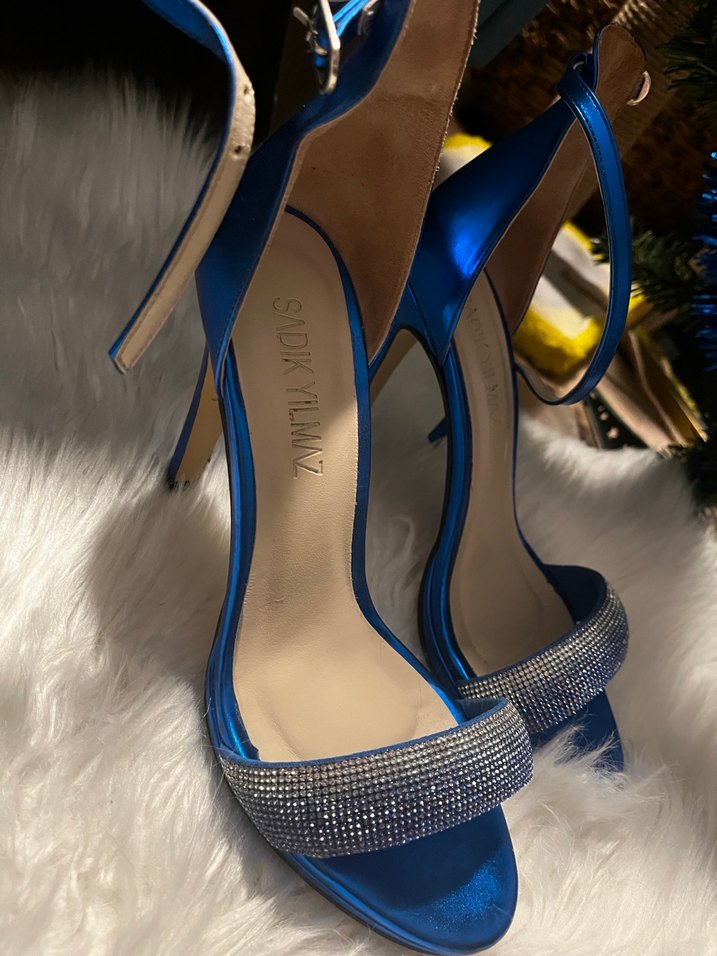 Mavi Parlak Stiletto Topuklu Kadın Ayakkabı 38 Beden - Görsel 5