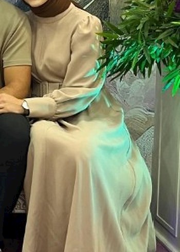 Bej Uzun Kollu Salaş Kadın Elbise - Görsel 2