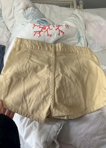 Bej Keten Mini Şort Pilili Rahat Kesim - Görsel 3