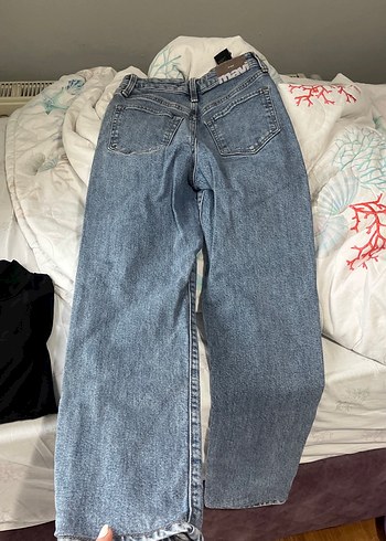 Düğmeli Gri Mavi Bol Kesim Kadın Kot Pantolon - Görsel 4