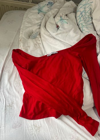 Kırmızı Uzun Kollu Kayık Yaka Bluz - Görsel 2