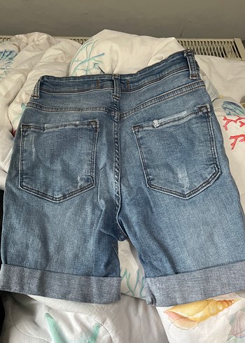 Kadın Gri Mavi Bol Kesim Mini Kot Şort - Görsel 2