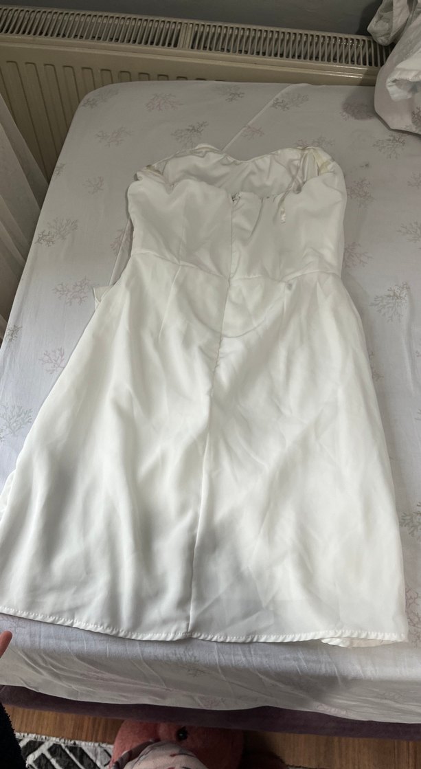 Beyaz Straplez Uzun Mini Gelinlik - Görsel 2