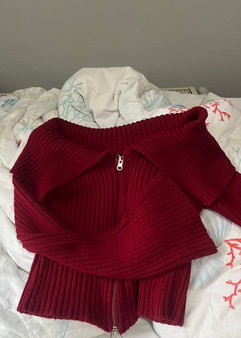 Bordo Fitilli Örgü Kadın Triko - Görsel 3