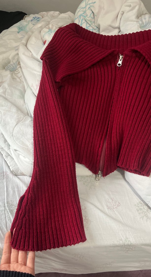 Bordo Fitilli Örgü Kadın Triko - Görsel 2