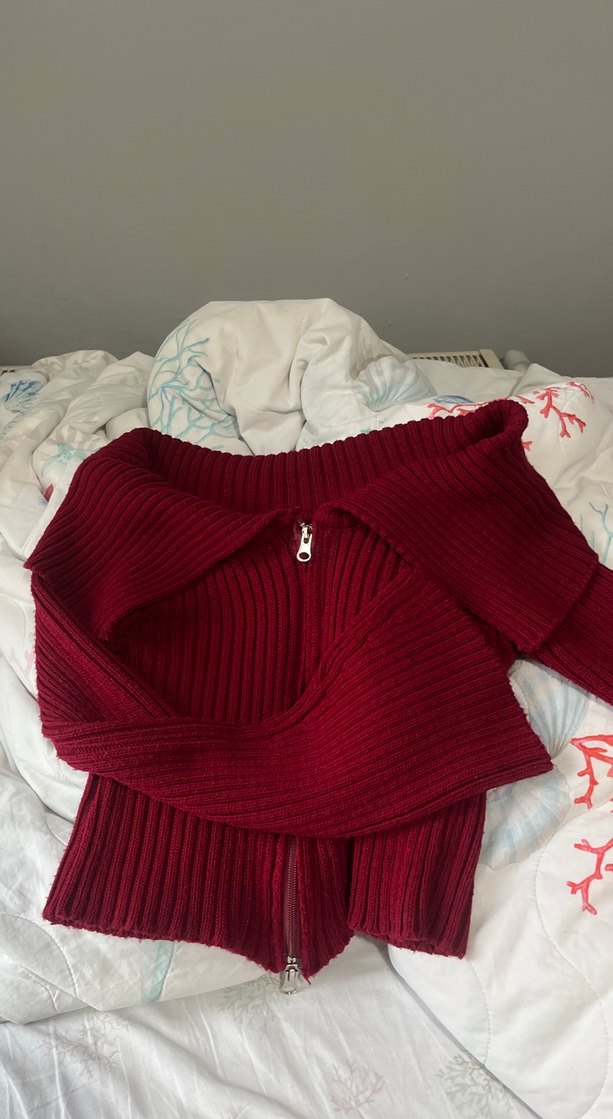 Bordo Fitilli Örgü Kadın Triko - Görsel 3