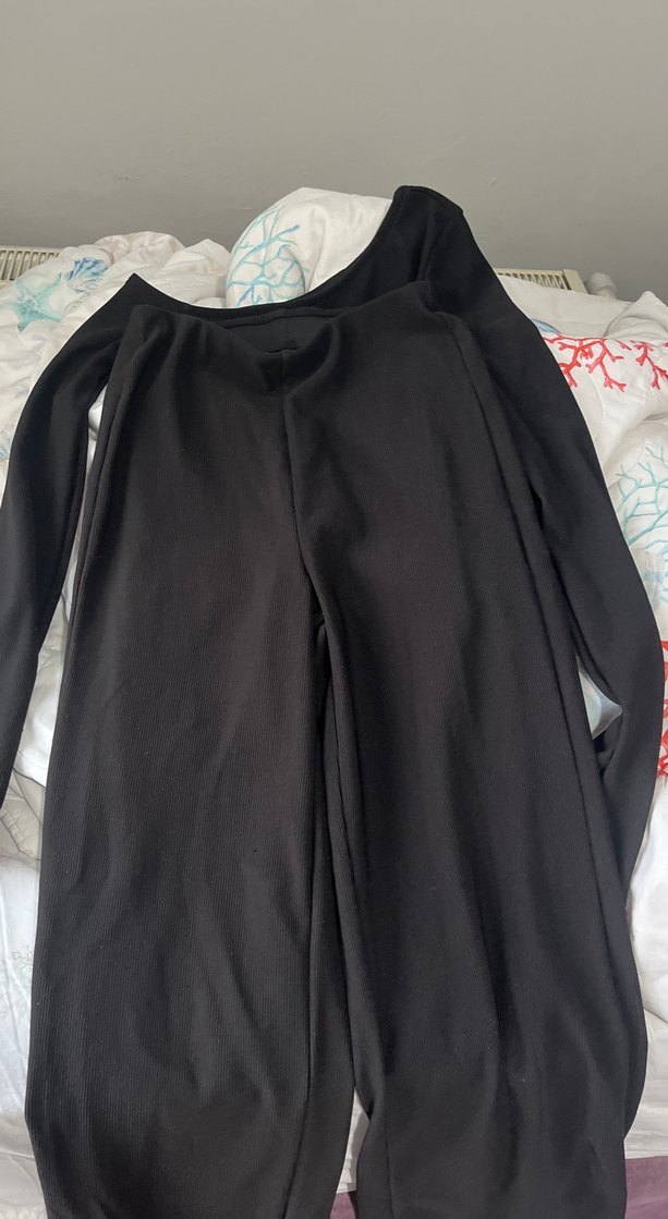 Kadın Siyah Asimetrik Kesim Bluz alt üst takım - Görsel 2