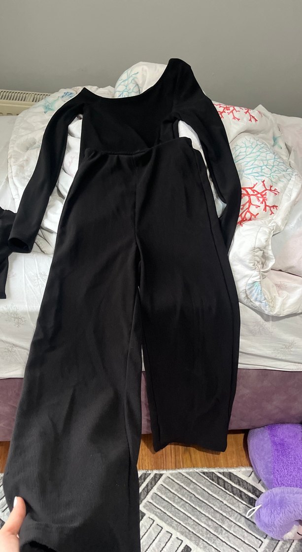 Kadın Siyah Asimetrik Kesim Bluz alt üst takım - Görsel 3