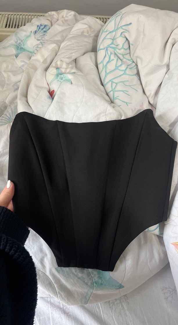 Fermuarlı Siyah Straplez Goth Büstiyer - Görsel 2