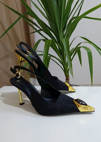 Siyah  taş detaylı  Stiletto - Görsel 3