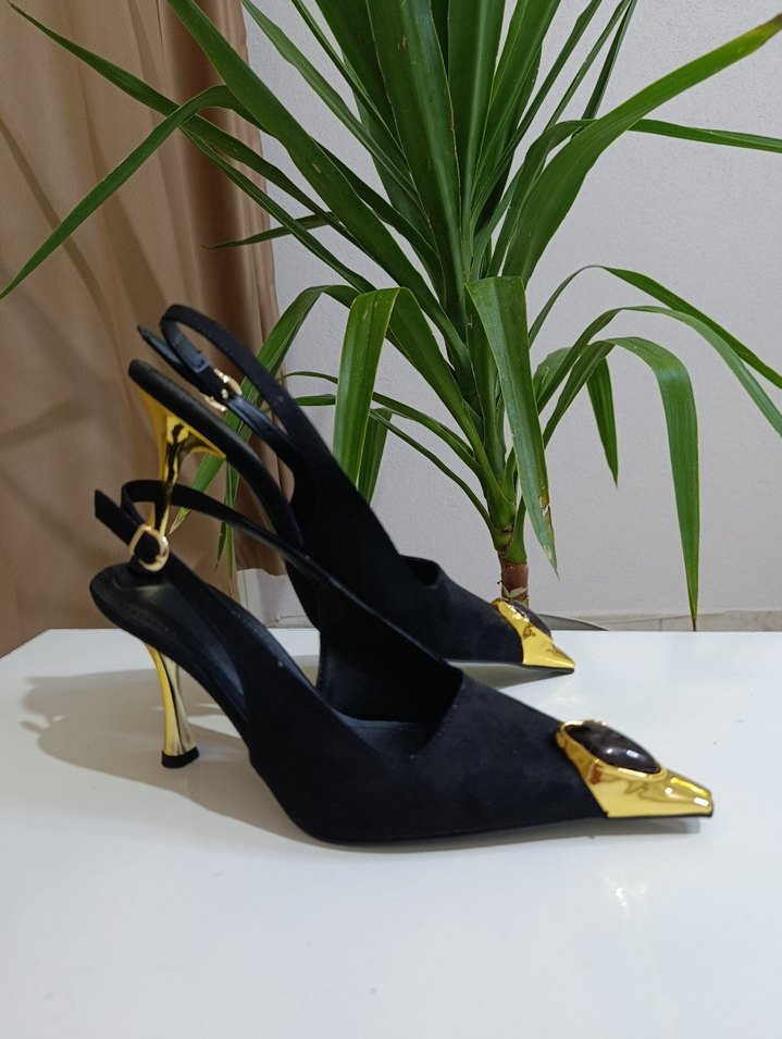 Siyah  taş detaylı  Stiletto - Görsel 3