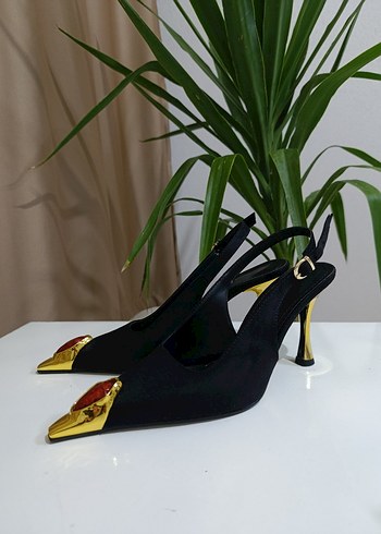 bordo taş detaylı topuklu sitiletto - Görsel 4