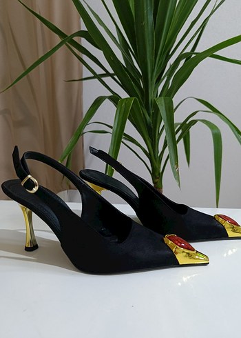 bordo taş detaylı topuklu sitiletto - Görsel 2