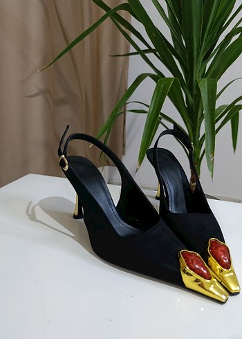 bordo taş detaylı topuklu sitiletto - Görsel 3