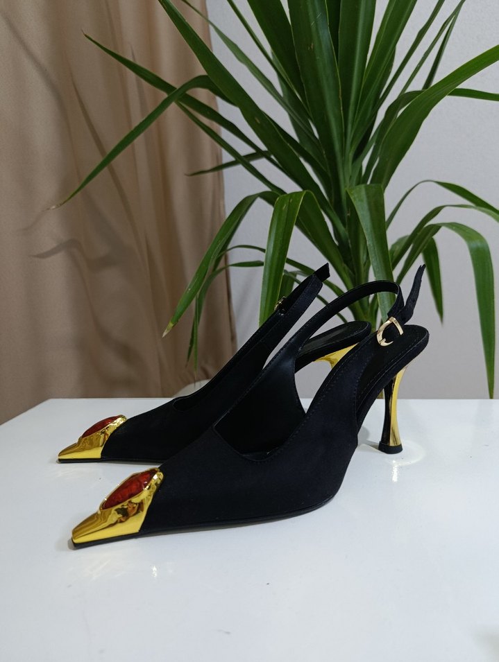 bordo taş detaylı topuklu sitiletto - Görsel 4