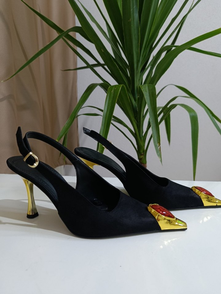 bordo taş detaylı topuklu sitiletto - Görsel 2