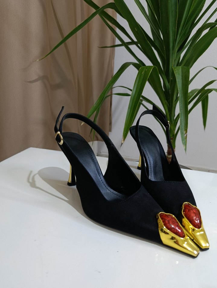 bordo taş detaylı topuklu sitiletto - Görsel 3