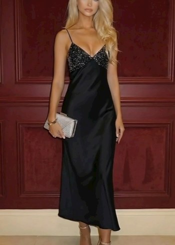 Zara model Siyah Parlak göğüs pullu Elbise - Görsel 4