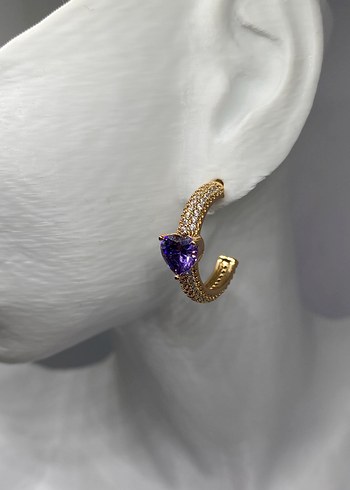 Mor Taşlı Modern Klasik Midi Küpe - Görsel 3