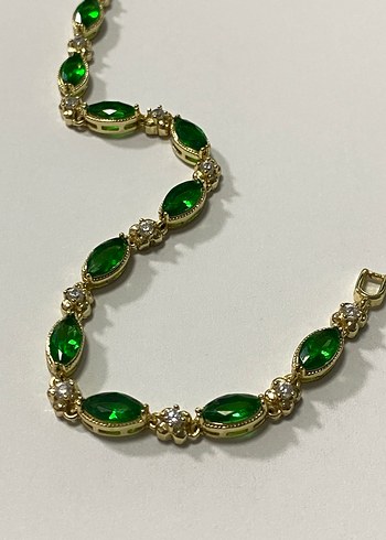 Yeşil Taşlı Zincir Detaylı Kadın Bileklik - Görsel 2